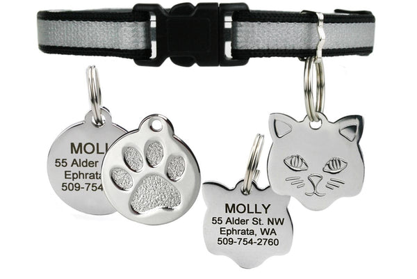 GoTags Breakaway Reflective Black Cat Collar with Personalized ID Tag, Engraved