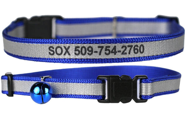 GoTags Engraved Blue Reflective Personalized Cat Collars