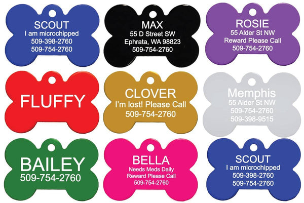 GoTags Bone Shaped Dog Tags, Double-Sided Engraving, Pet Tags Personalized with Name and ID