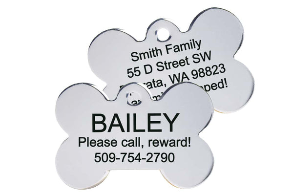 GoTags Bone Shaped Stainless Steel Dog Tags, Double Side Engraved, Personalized Pet Tags