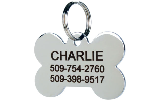 GoTags Bone Shape Dog Tags in Stainless Steel, Personalized Pet Tags Engraved