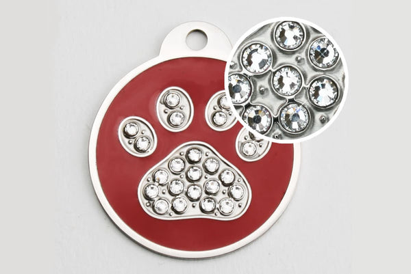 GoTags Swarovski Dog Tags for Dogs made of Stainless Steel and Sparkling Crystals in a Paw Print Shape