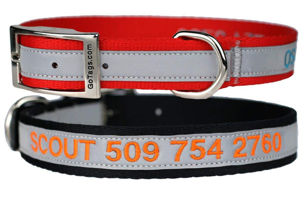 GoTags Personalized Metal Buckle Dog Collars Embroidered with Name and Phone Number