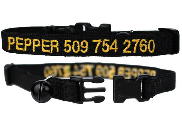 GoTags Personalized Cat Collars Embroidered with Name and Phone Number, Black Breakaway Cat Collar with Bell 