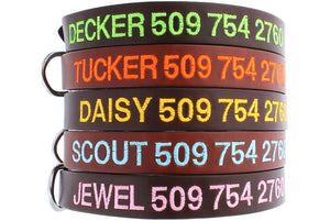 GoTags Personalized Brown Leather Dog Collars Embroidered with Dog Name and Phone Number