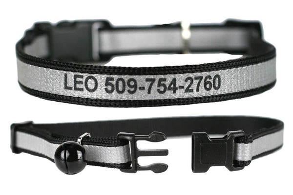 GoTags Personalized Black Cat Collars Engraved with Name and Phone Number, Reflective Breakaway Cat Collar