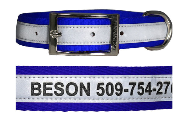 GoTags Engraved Reflective Personalized Dog Collars with Name and Phone Number, Metal Buckle Dog Collars