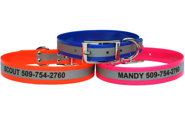 GoTags Engraved Personalized Waterproof Dog Collars with Metal Buckle, Biothane Dog Collars
