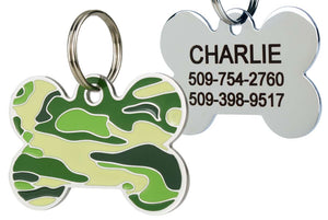 GoTags Green Camo Dog Tag for Dogs, Camouflage Pet Tags made of Stainless Steel, Personalized