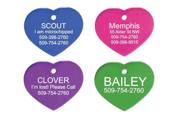 GoTags Heart Shaped Pet Tags, Personalized and Custom Engraved, Double-Sided