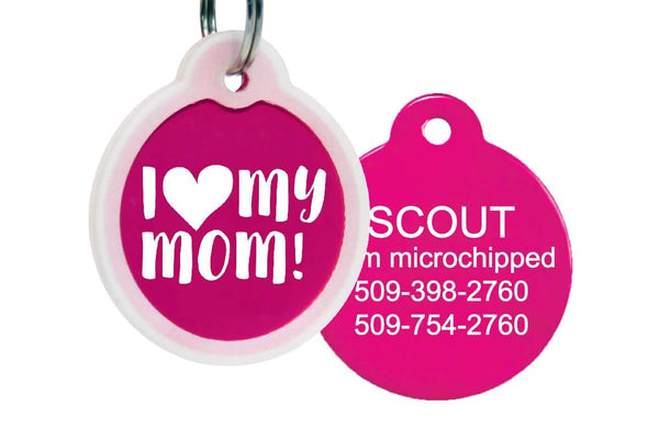 GoTags I Love My Mom Pet Tags with Dog Tag Silencer, Personalized, Engraved