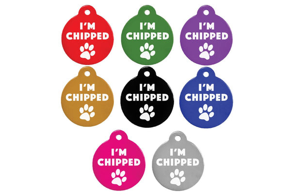 GoTags I'm Microchipped Chipped Pet ID Tags, Personalized Dog Tags Engraved with Dog Name and ID