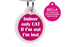 Front view of pink round cat ID tag with white silencer and text ‘Indoor only CAT If I’m out I’m lost’