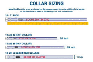 Diagram showing collar sizing and how to measure a dog’s neck for metal-buckle reflective dog collars