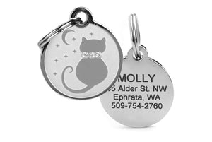 GoTags Moon and Stars Cat ID Tag with Swarovski Crystals, Stainless Steel Cat Tag