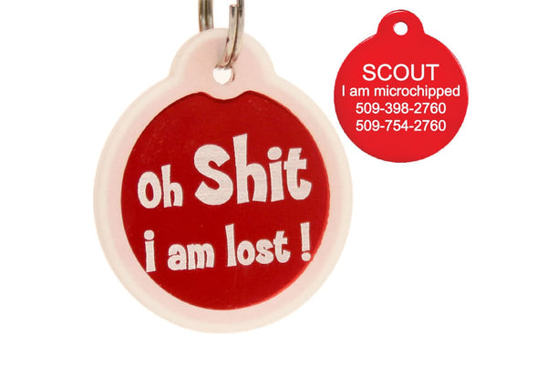 GoTags Oh Shit I'm Lost Pet Tags, Personalized Dog Tags Engraved with Name and ID