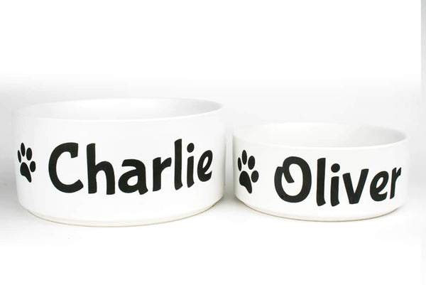 GoTags Pet Food Bowls Personalized with Name, Ceramic Food and Water Dish for Dog and Cat