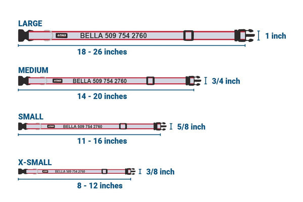 GoTags Personalized Reflective Dog Collar Size Guide