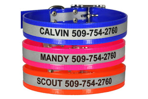 GoTags Personalized Waterproof Dog Collars engraved with Dog Name and Phone Number, Reflective BioThane Dog Collars