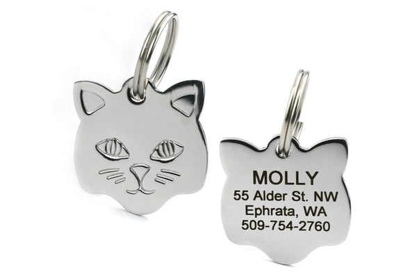 GoTags Stainless Steel Cat Shape Cat ID Tag Personalized Engraved