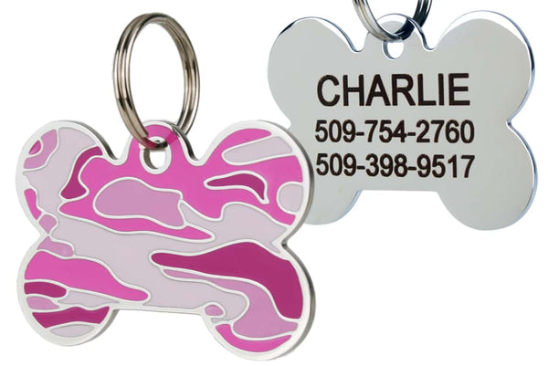 GoTags Pink Camo Dog Tags for Dogs, Camouflage Pet Tags made of Stainless Steel, Personalized