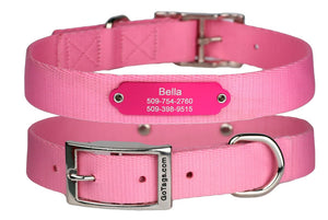 GoTags Pink Personalized Dog Collars with Nameplate ID Tag Engraved, Dog Collars with Metal Buckle