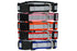 Front view of five Reflective Dog Collars with quick release snap buckles, metal D rings, and reflective strips on white background
