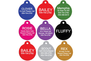 GoTags Round Dog Tags in Black, Blue, Green, Pink, Purple and Red, Double Side Engraved and Personalized