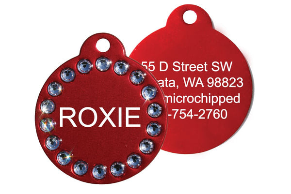 GoTags Red Dog ID Tag with Swarovski Crystals, Personalized and Engraved