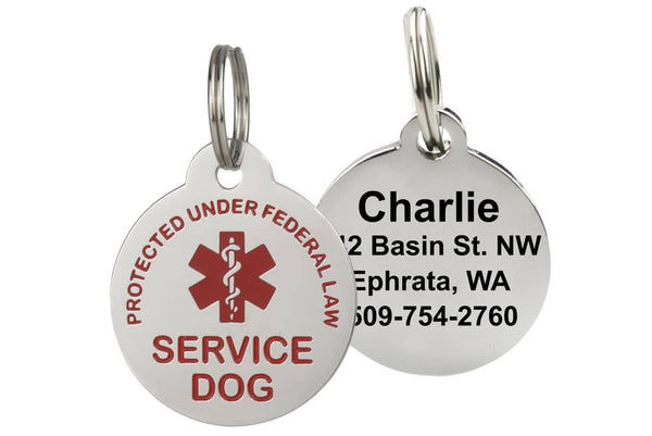 GoTags Service Dog Tags with Medical Symbol Personalized with 4 Lines of Engraved ID