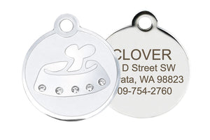 GoTags Stainless Steel Dog ID Tag for Dogs with Crystals and Bone Bowl Design, Personalized Engraved Dog Tags