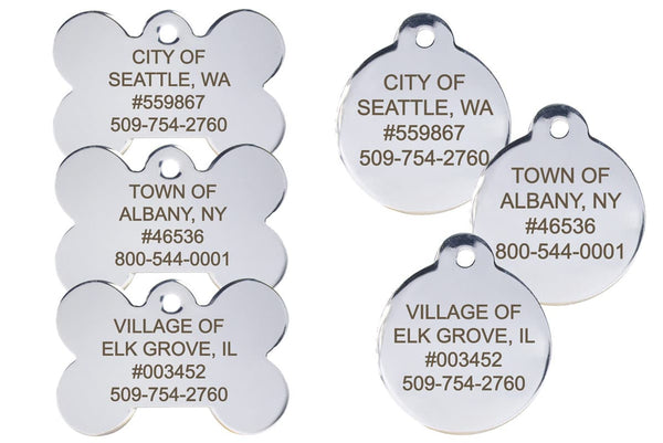 GoTags Custom Stainless Steel Municipal City Pet License Tags Wholesale Bulk Volume