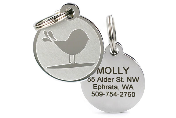 GoTags Stainless Steel Pet ID Tag with Bird Design, Personalized Engraved Pet Tags