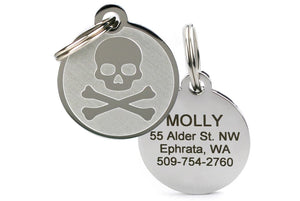 GoTags Skull and Crossbones Dog Tag, Stainless Steel Dog Tag Personalized and Engraved