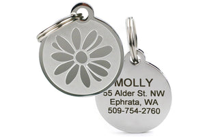 GoTags Daisy Flower Pet Tag made of Stainless Steel, Engraved and Personalized