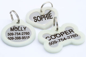 GoTags Stainless Steel Silent Dog ID Tags with Silencer, Bone Round and Heart Shapes