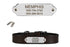 Front view of rivet-on stainless steel dog collar nameplate showing engraved name and phone on polished plate