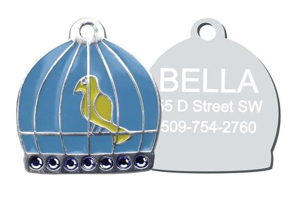 GoTags Unique Cat ID Tag with Crystals in Shape of Bird Cage