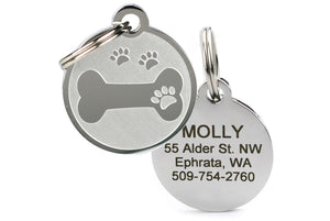 GoTags Unique Bone and Paw Print Dog ID Tag made of Stainless Steel