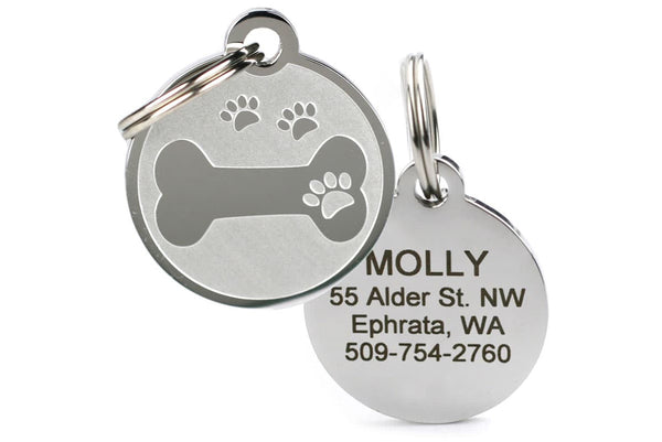 GoTags Unique Bone and Paw Print Dog ID Tag made of Stainless Steel